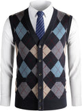 Mens Thick Argyle Sweater Vest V-Neck Knitwear - Warm Casual Classic