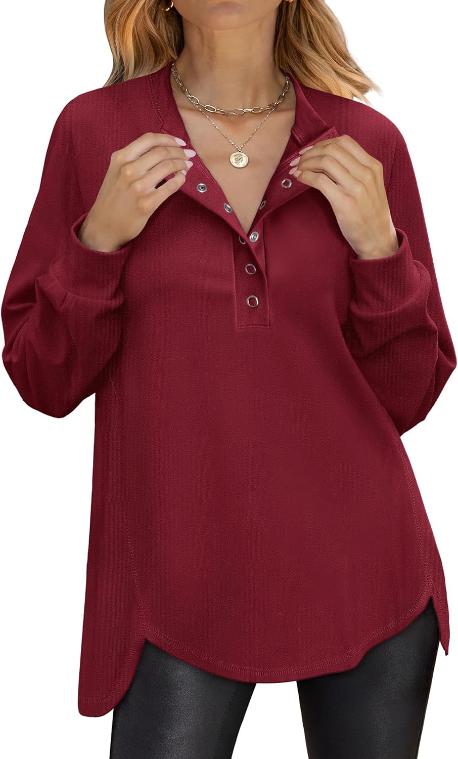 ANRABESS Women's Long Sleeve Henley Tops for Casual Style