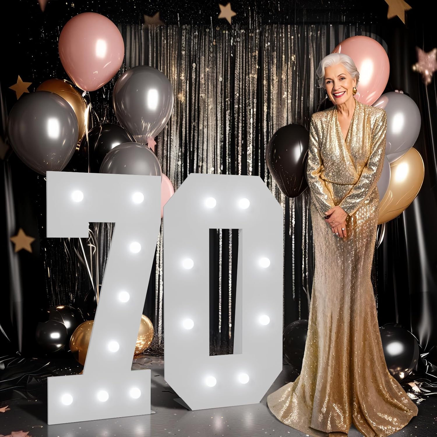 Large 3ft Light Up Number 70 Birthday Decorations for Parties