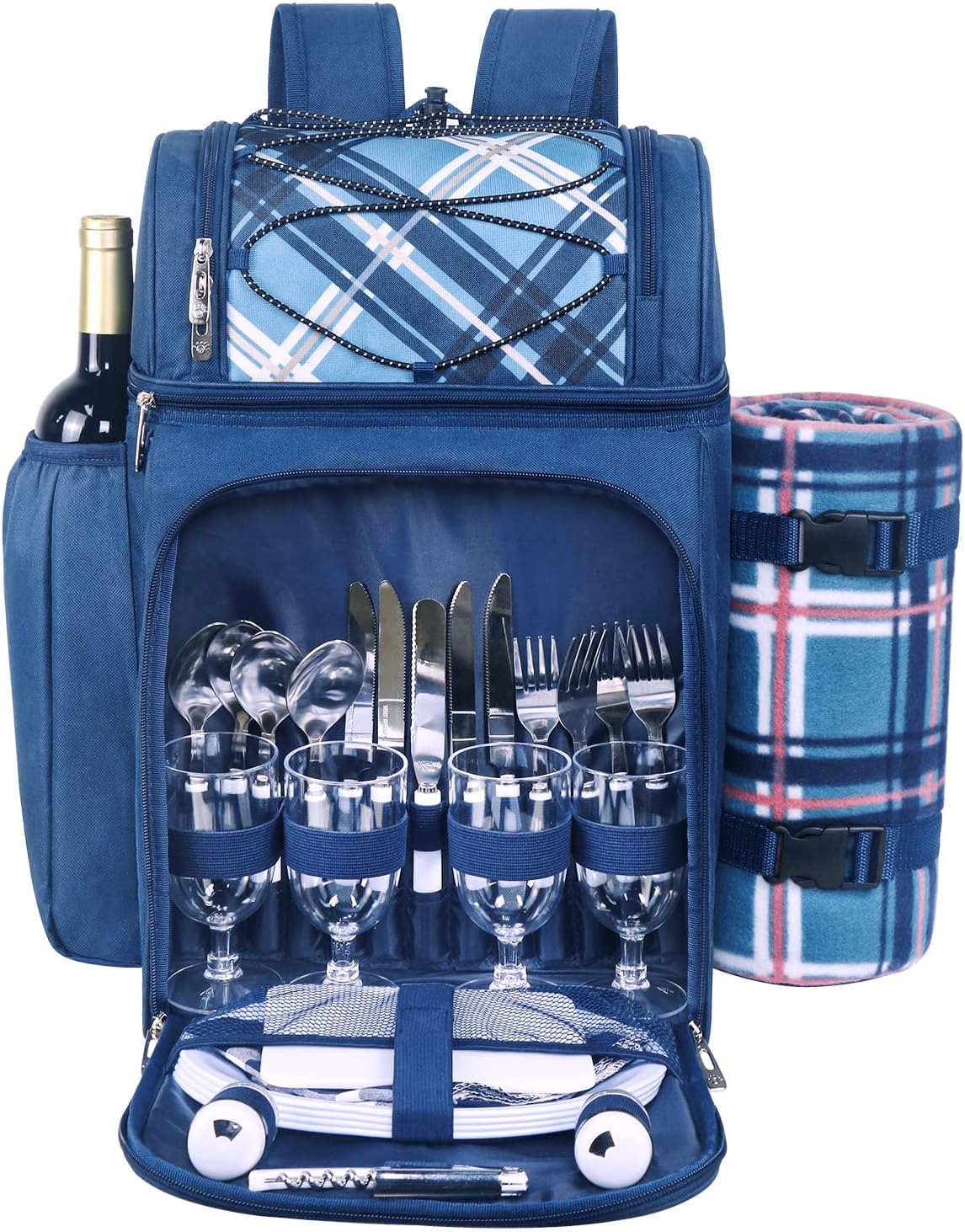 Hap Tim Picnic Backpack for 4 with Insulated Cooler & Blanket