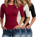 Riyiper Elbow Length Tee Shirts for Women 3 Pack - Slim Cotton Blend