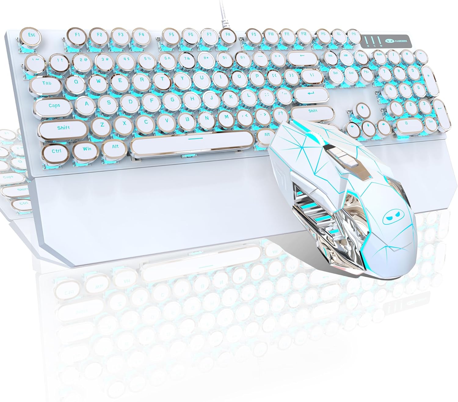 Retro Gaming Combo: Blue LED Keyboard & Mouse Set