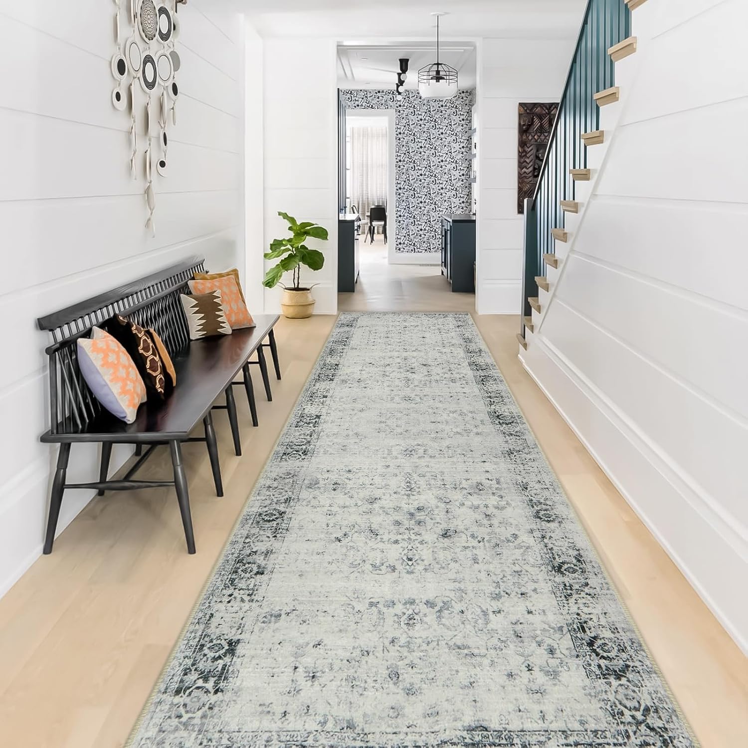 Morebes Vintage Hallway Runner Rug 2x10 - Soft Non-Skid Design