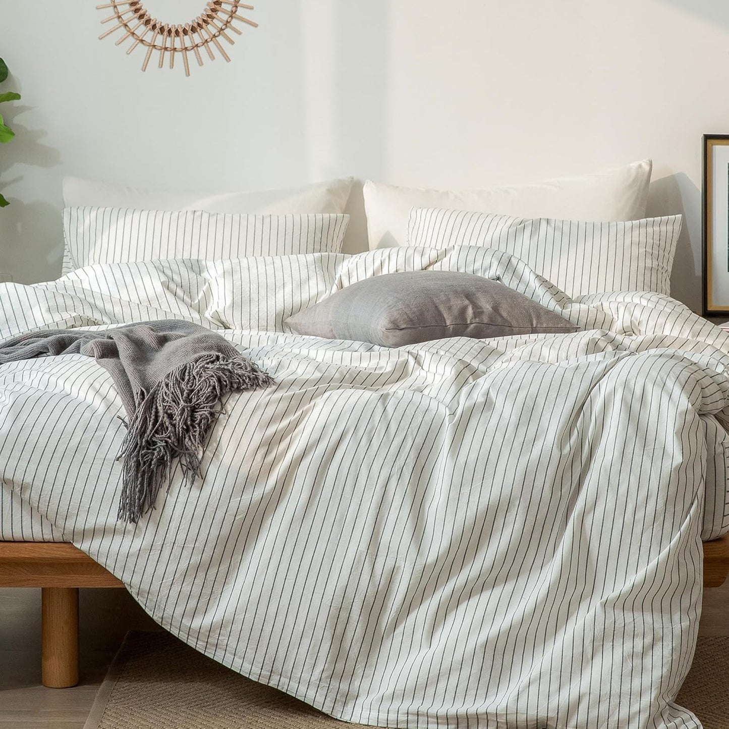 MooMee Striped Duvet Cover Set for Queen Size Bedding Comfort