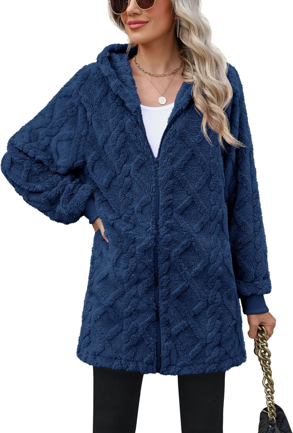 Yanekop Womens Oversized Sherpa Jacket for Cozy Winter Wear