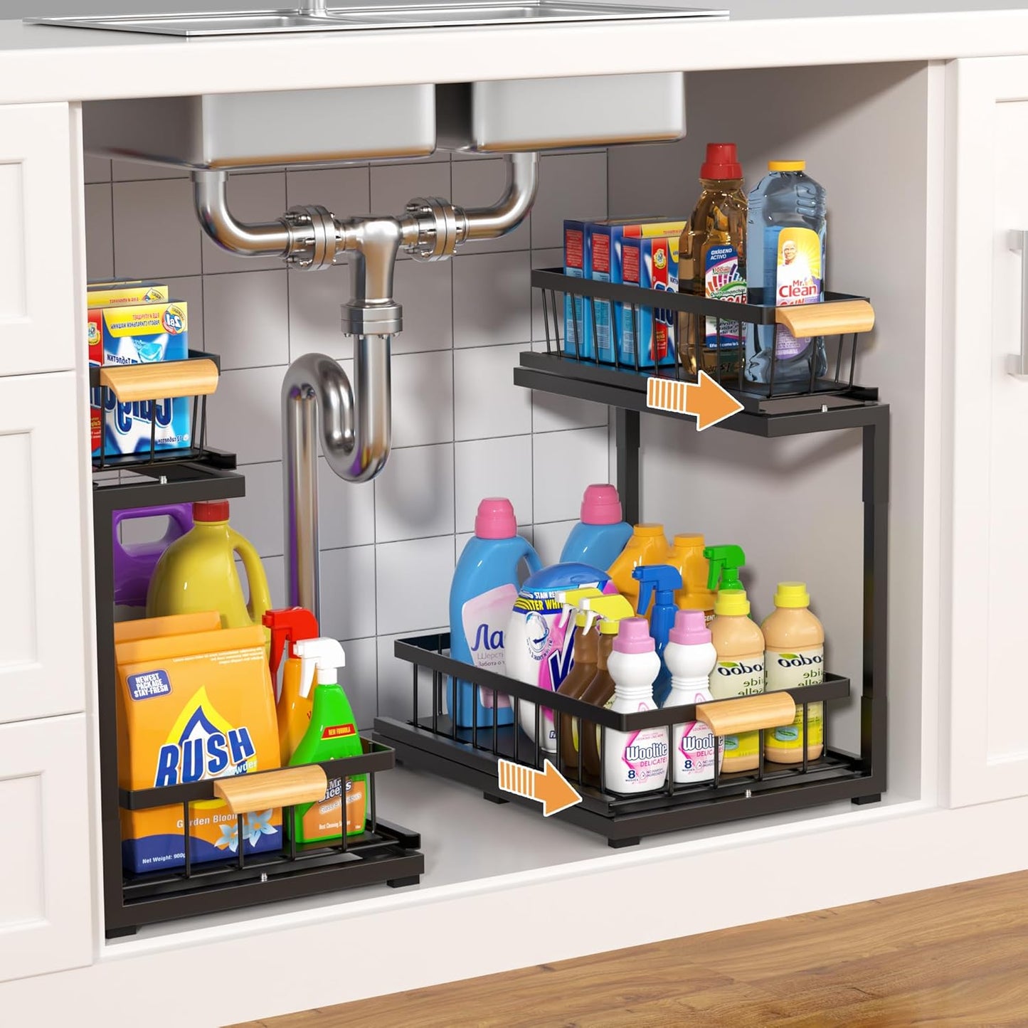 Under Sink Organizer by MERATIA - 2-Tier Metal Storage