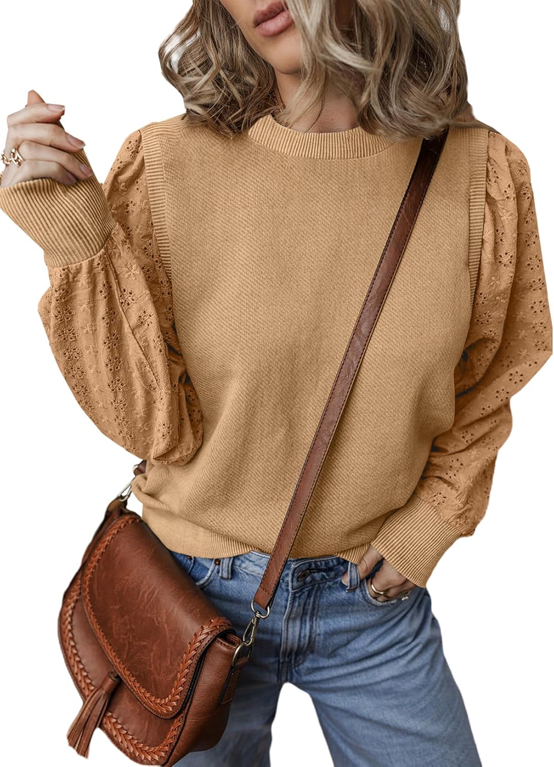 EVALESS Trendy Lace Sleeve Sweatshirt