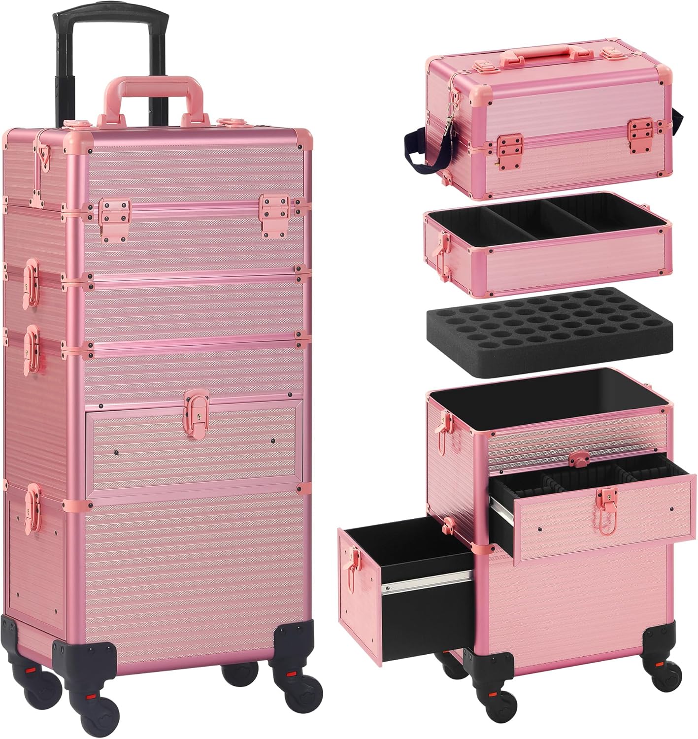 Rolling Makeup Case with Drawer for Professional Use and Travel