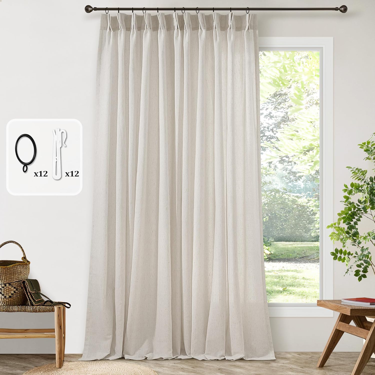 Pinch Pleat 120 Inch Linen Curtains for High Living Room Style