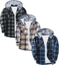ZITY 3 Pack Men's Flannel Hoodie Shirt Jacket - Casual Plaid Comfort