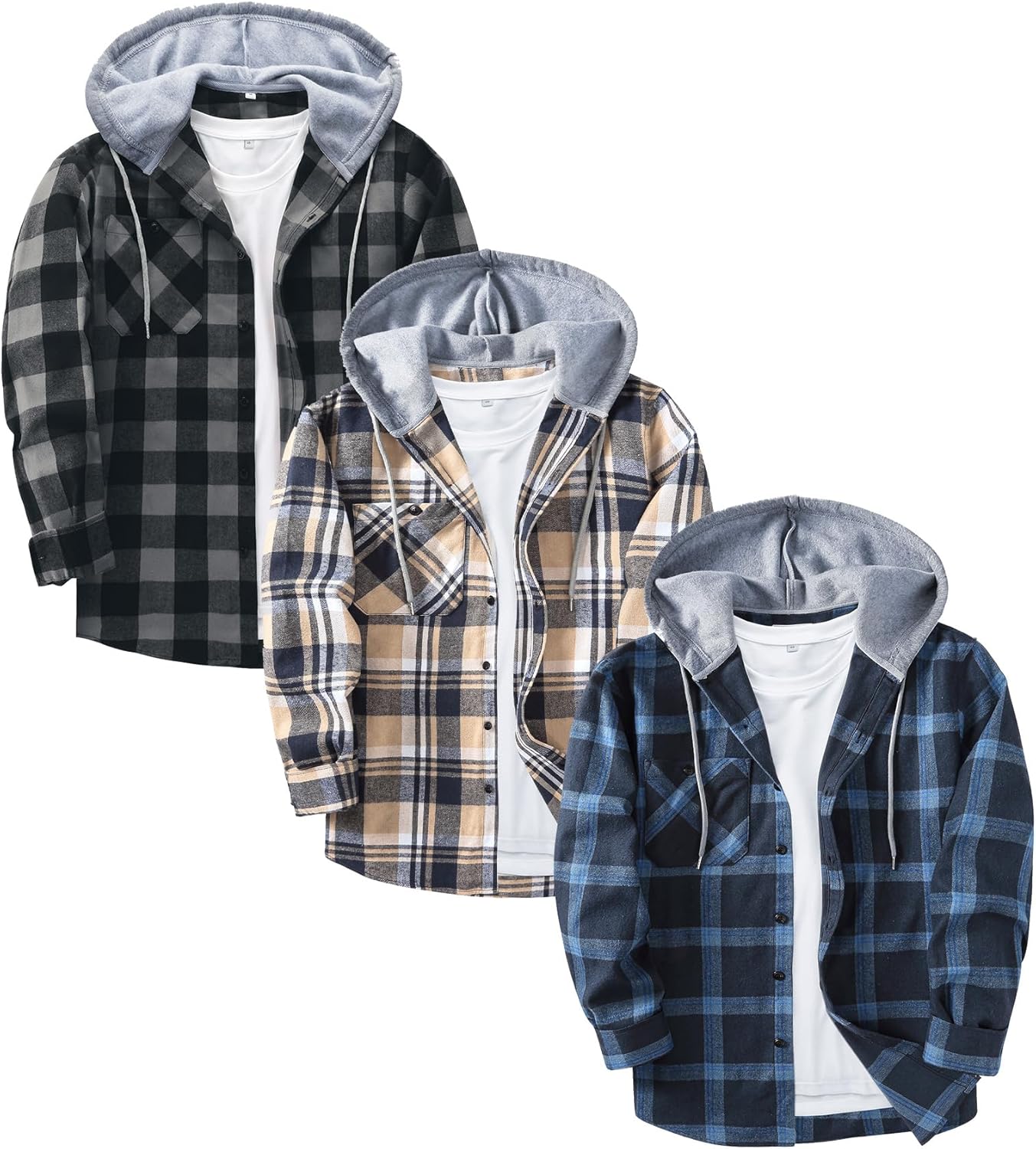 ZITY Men's Flannel Hoodie Shirts for Casual Vintage Style