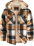 Men Winter Coat Flannel Plaid Shirt Jacket Hoodie - Warm Fleece Layer