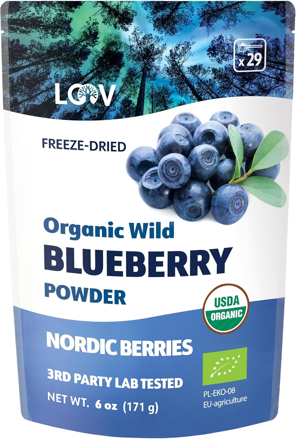 LOOV Organic Wild Blueberry Powder for Smoothies & Breakfast