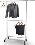 Double Rod Clothing Garment Rack - Rolling Organizer for Clothes
