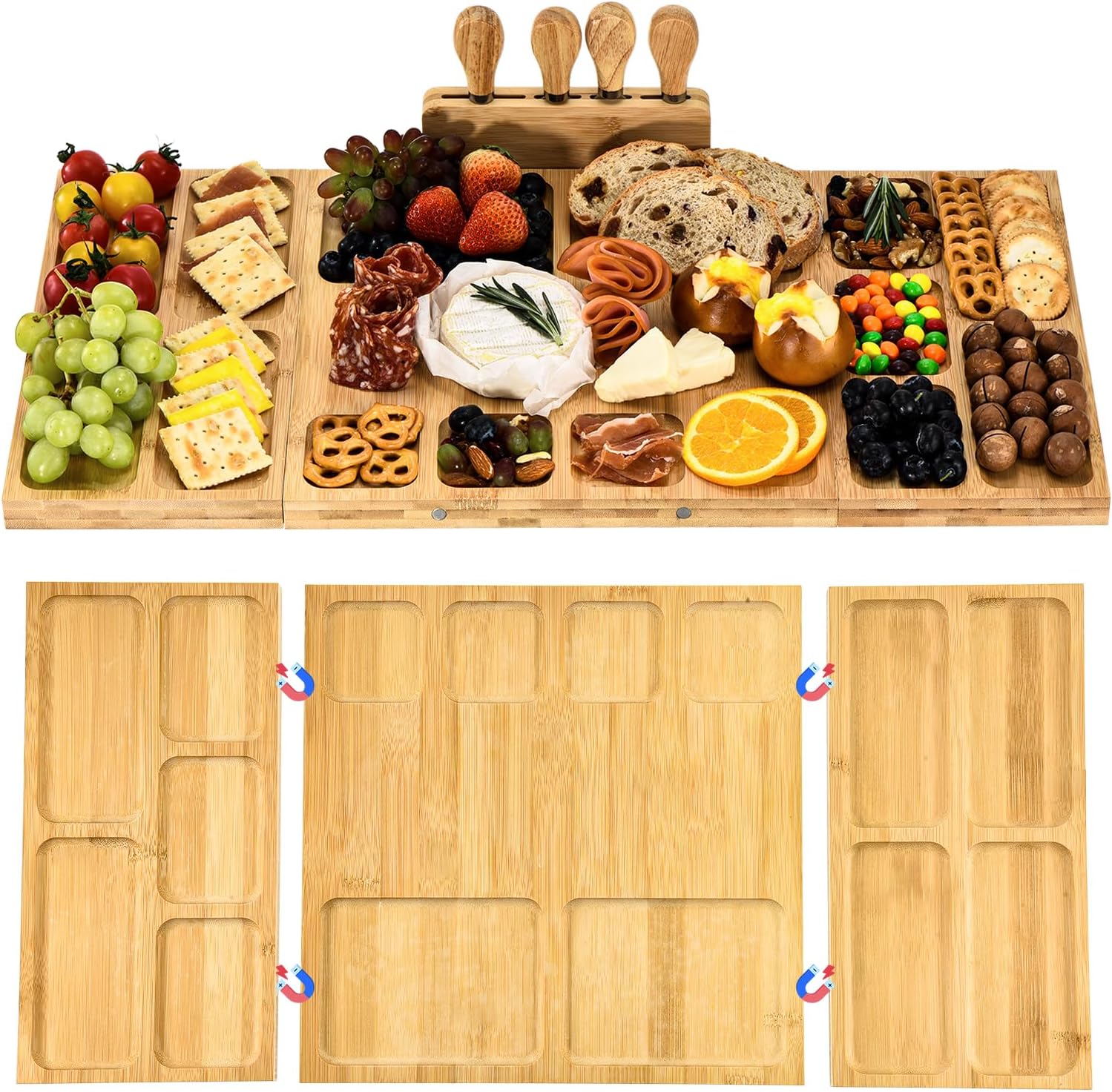 Extra Large Bamboo Charcuterie Board and Knife Set for Parties