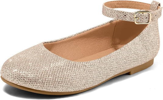 K KomForme Girl's Ballerina Flat Ankle Strap Dress Shoes