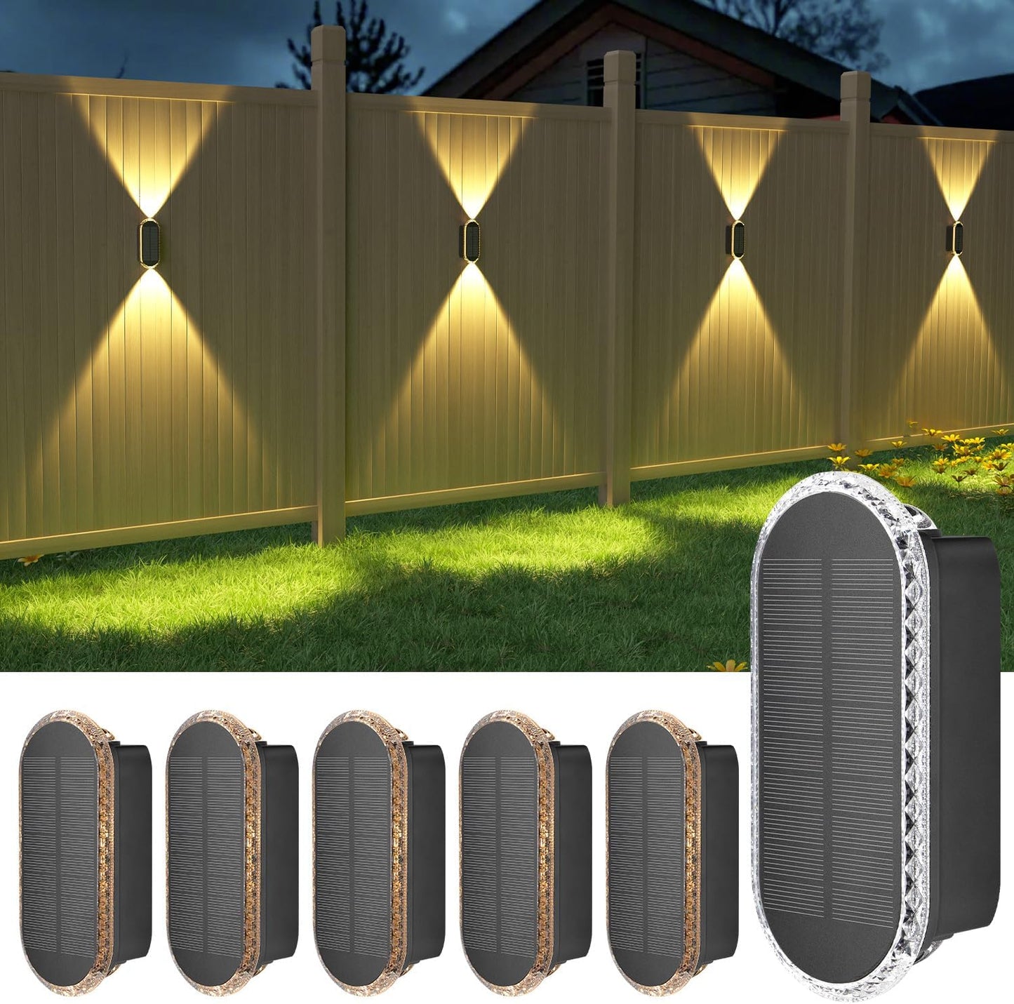 Ellasay Solar Fence Lights Outdoor - 6-Pack Waterproof LED Lights