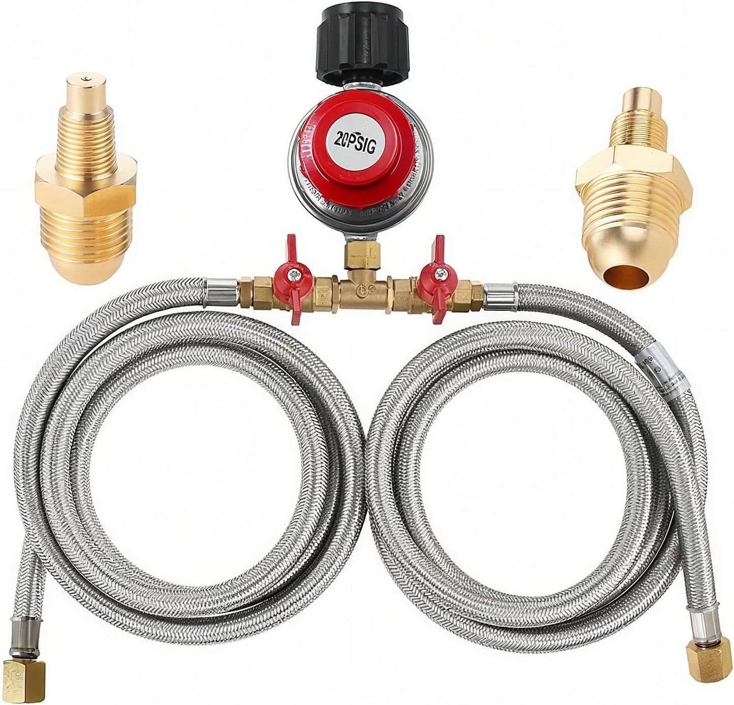 Adjustable Propane Regulator with 8 Feet Y Splitter Hose