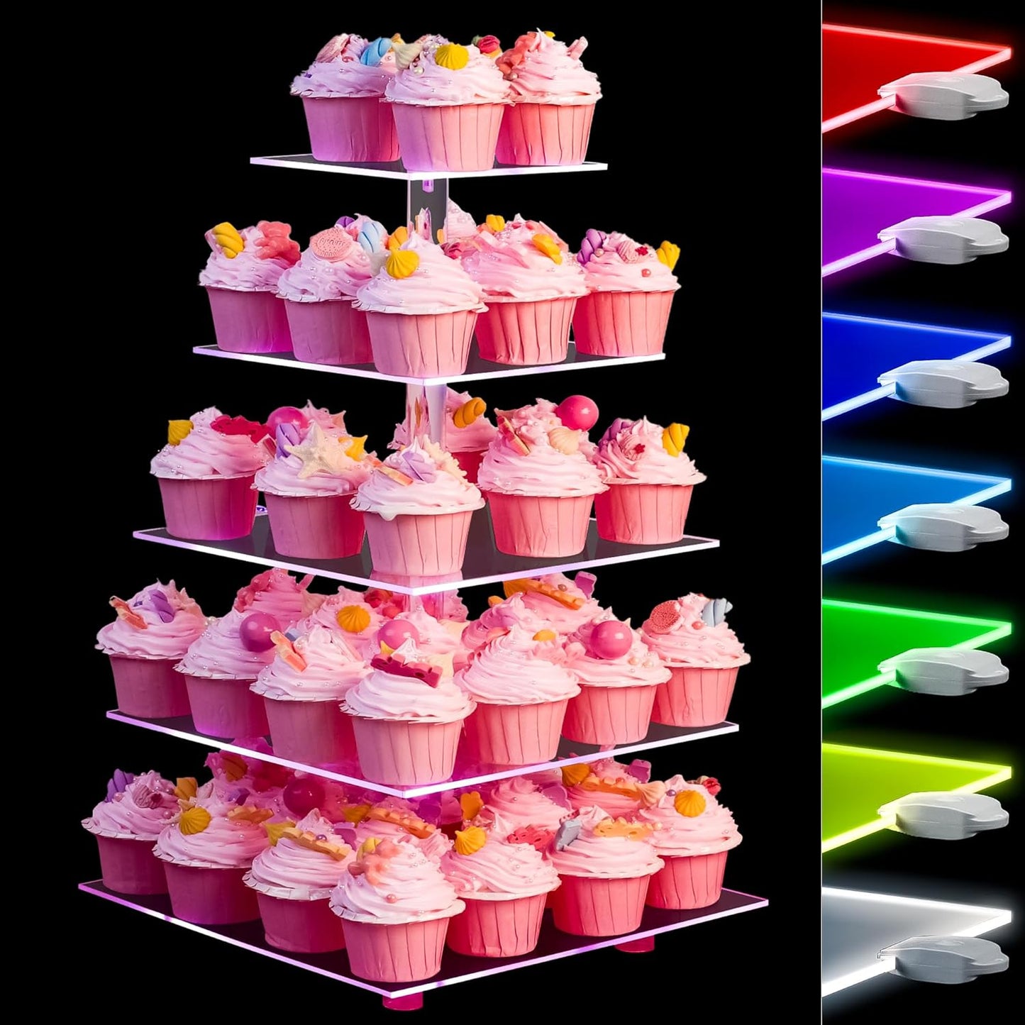 5 Tier Cupcake Stand with LED Light for Elegant Celebrations