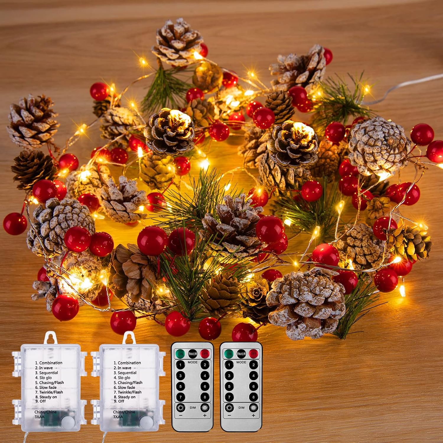 Minetom Christmas Pine Lighted Garland Decor for Festive Cheer