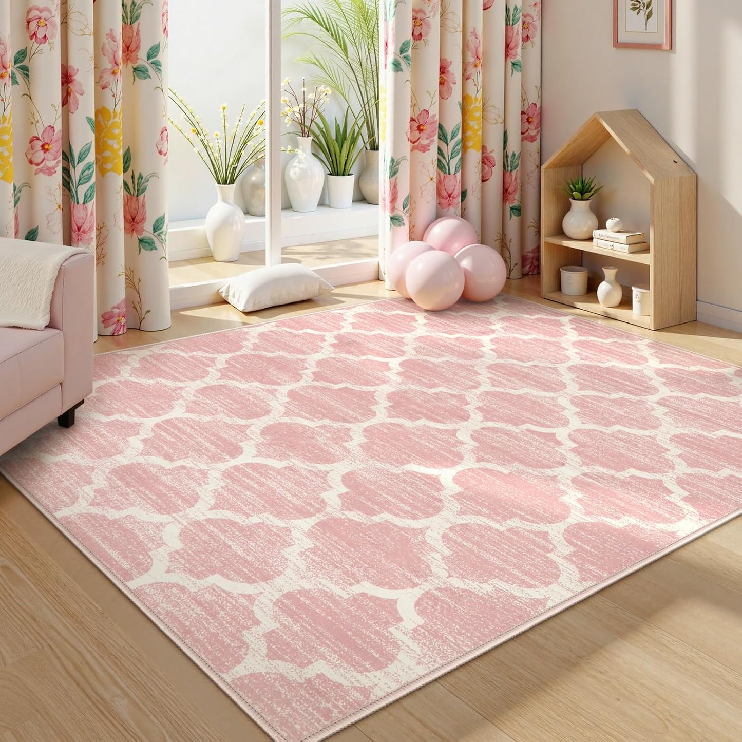 Lahome 5x7 Area Rugs for Living Room, Soft Washable Pink Rug