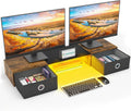 YAOHUOO Dual Monitor Stand with LED Light and Storage Drawers