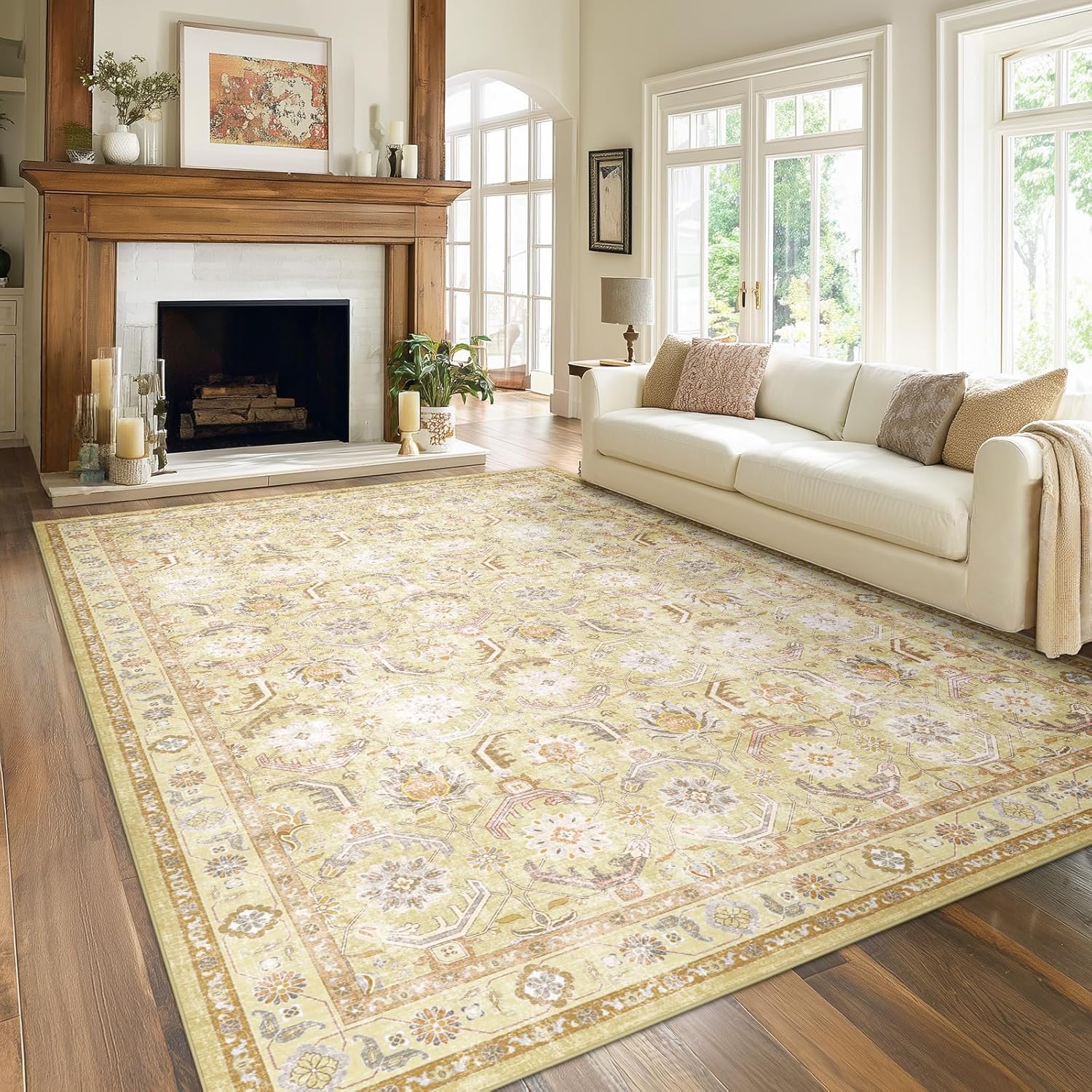 Soft Non Slip Low Pile Washable 6x9 Living Room Rug for Home