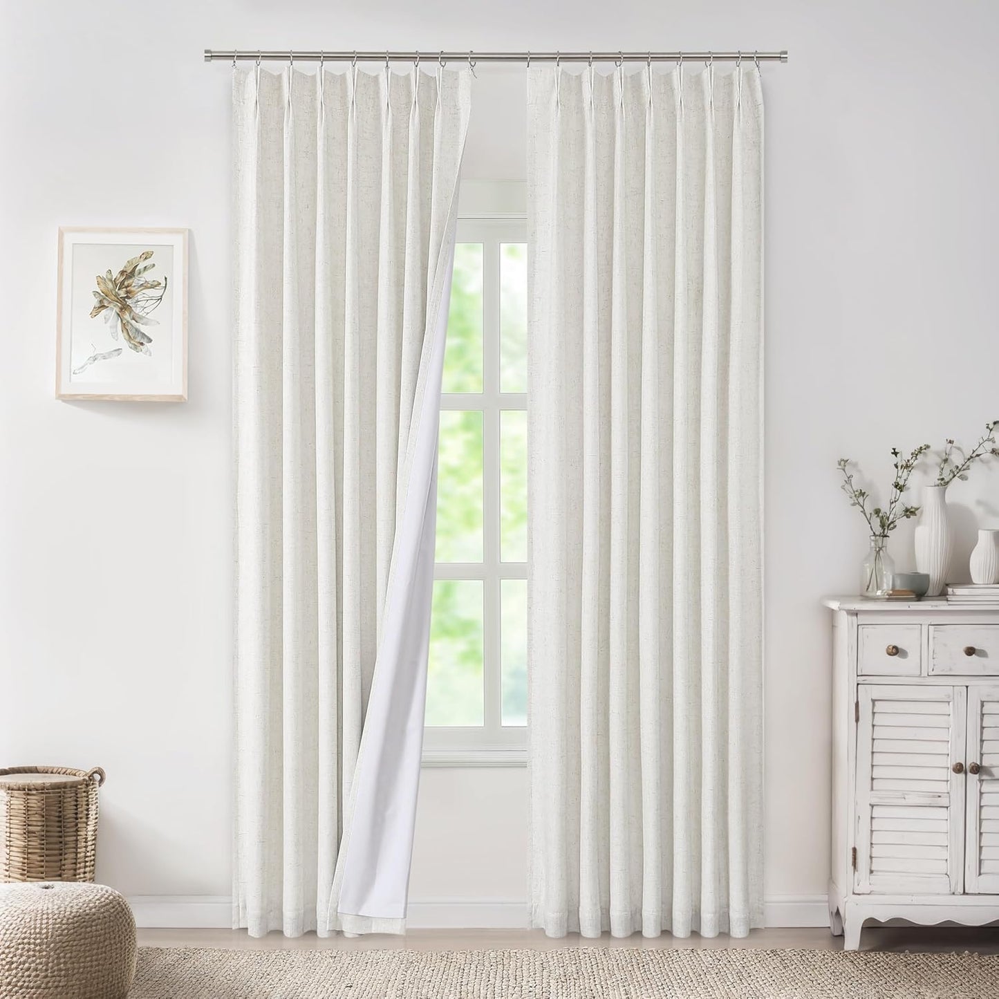 Bailey Pinch Pleated Linen Full Blackout Curtains for Home