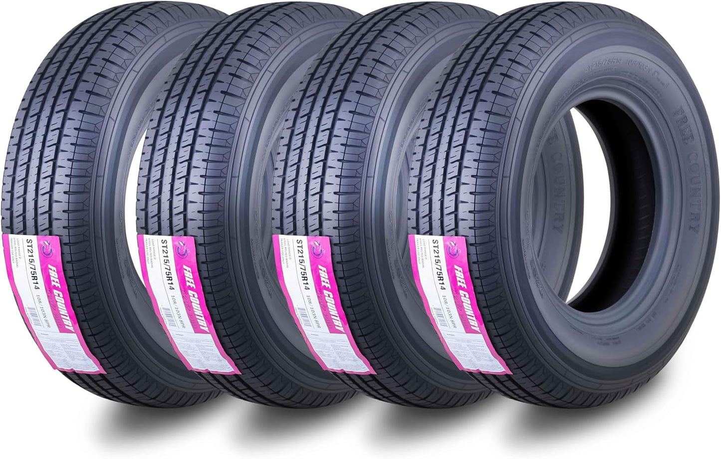 Free Country Grand Ride 4 Trailer Tires ST215/75R14 8 Ply Load D