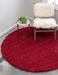 Unique Loom Solid Shag Area Rug 3 ft 3 in Round - Plush Cherry Red