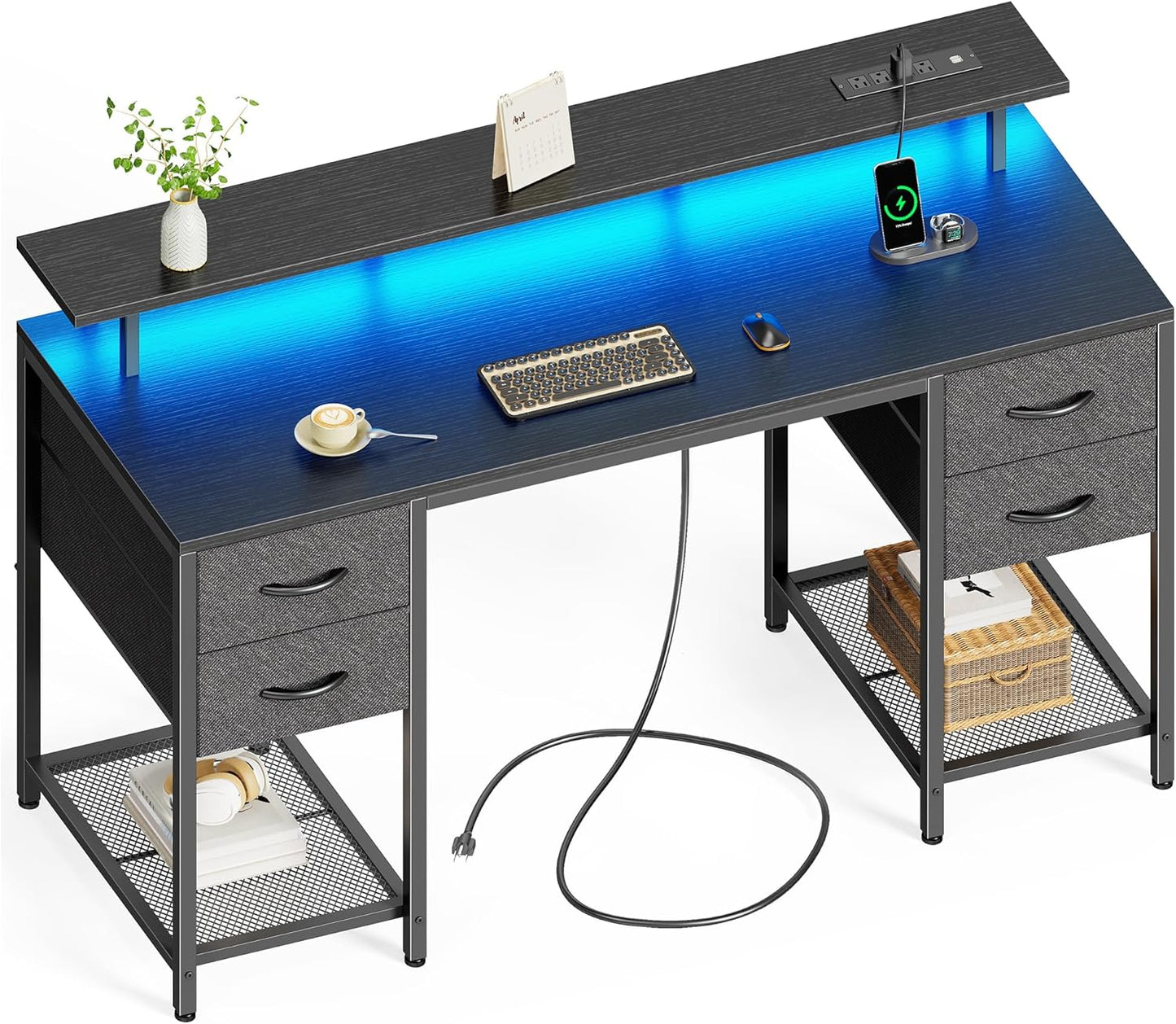 Spacious Gaming Desk with LED Lights
