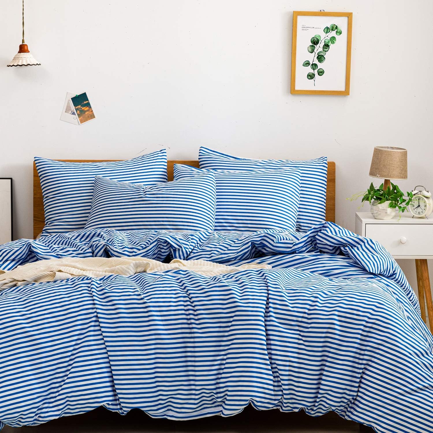 Natural Cotton Striped Duvet Cover Set for Full Size Beds