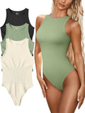 Women's Ribbed Bodysuit 3-Pack - Stretchy Seamless Halter Tops