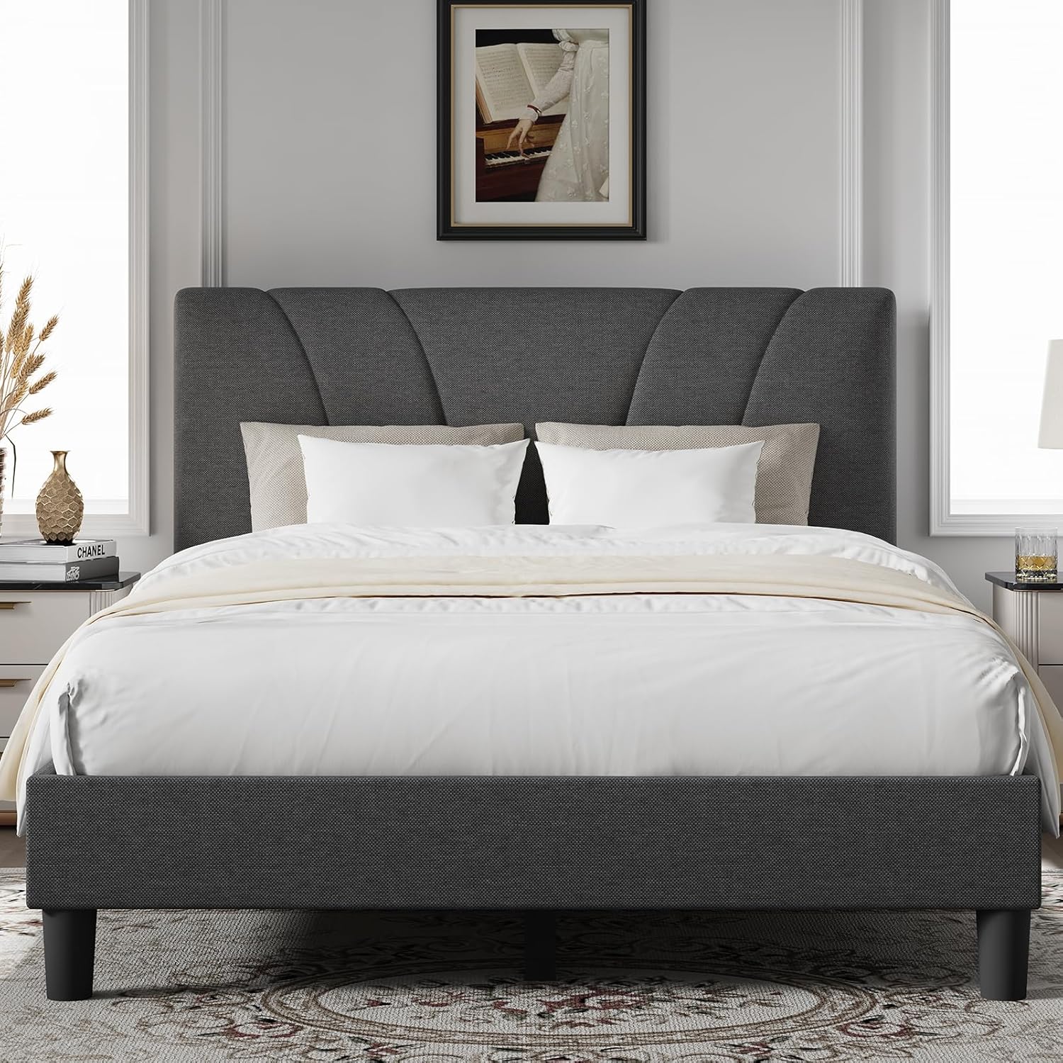 Novilla Queen Size Bed Frame with Adjustable Headboard for Comfort