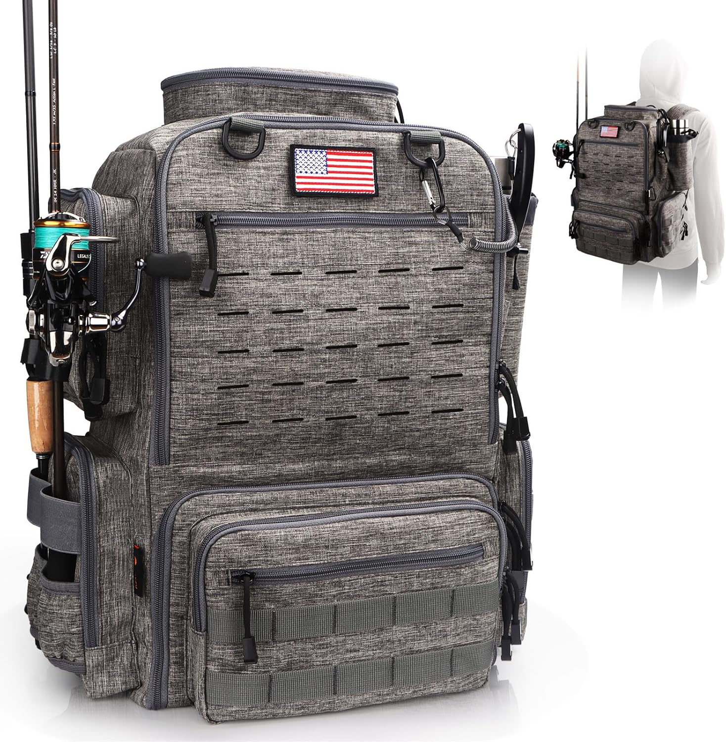 Fishing Backpack with Rod Holders for 4 Boxes - 45L Waterproof