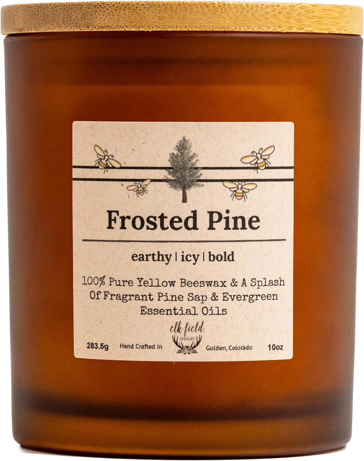 Organic Beeswax Candle with Frosted Pine Scent - 100% Pure