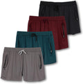 Womens Athletic Dry-Fit Lounge Shorts 4 Pack - Secure Zipper