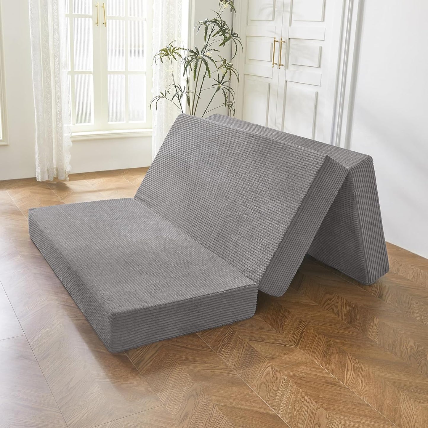 BYBYME Tri-Folding Corduroy Mattress for Comfortable Sleep