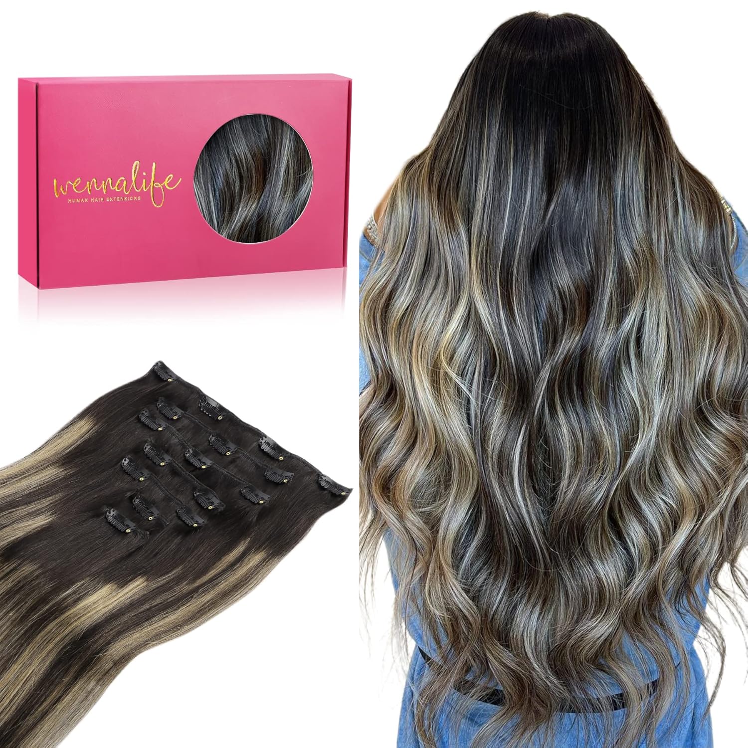 WENNALIFE Clip in Human Hair Extensions for Stunning Volume