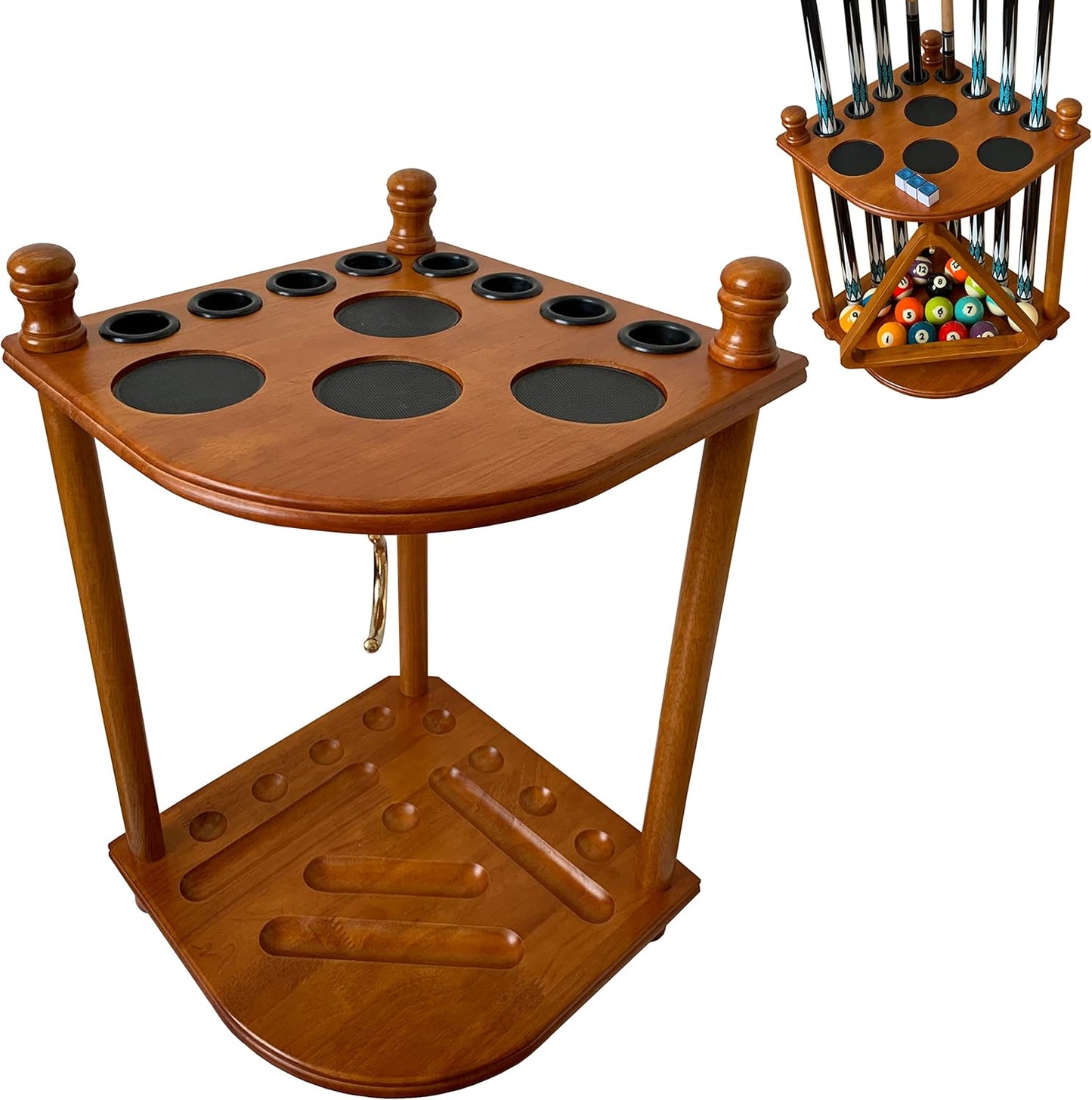 Floor Pool Cue Rack for 8 Cues & Billiard Accessories Storage