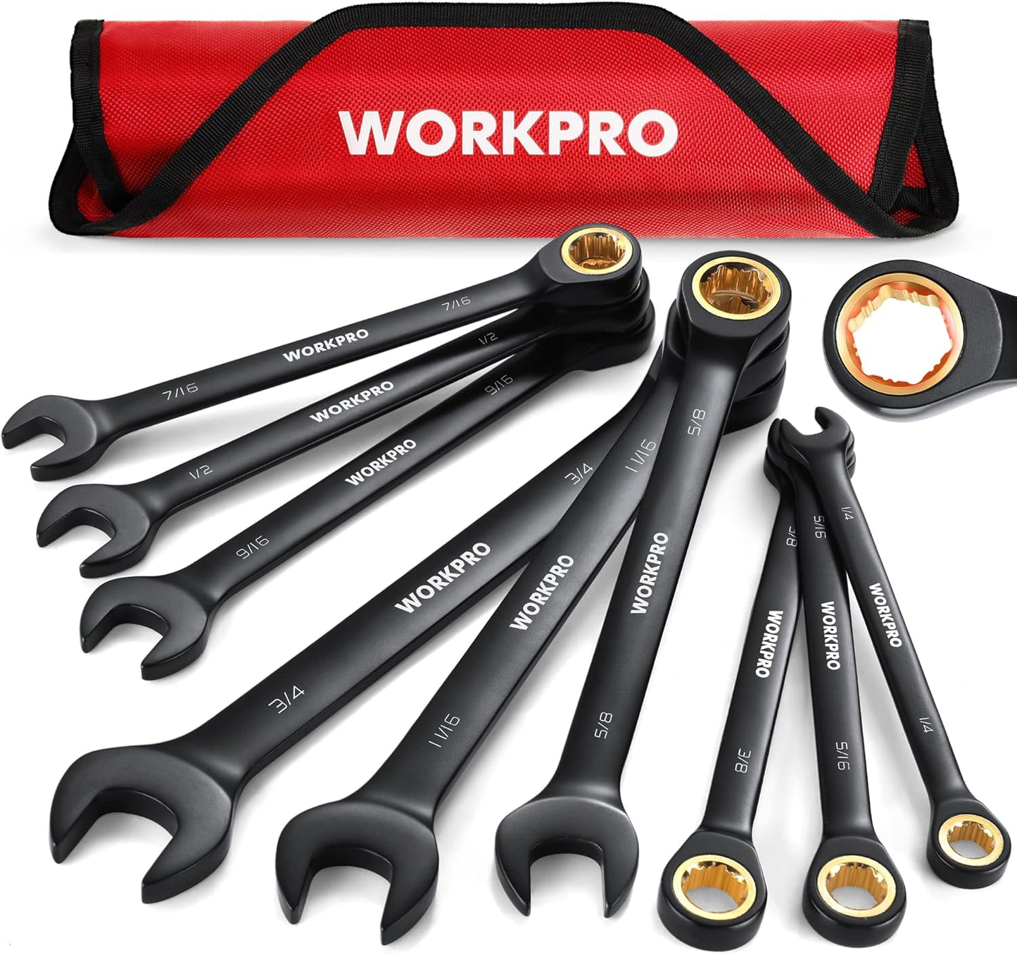 WORKPRO 9-Piece Anti-Slip Ratcheting Wrench Set for All Needs