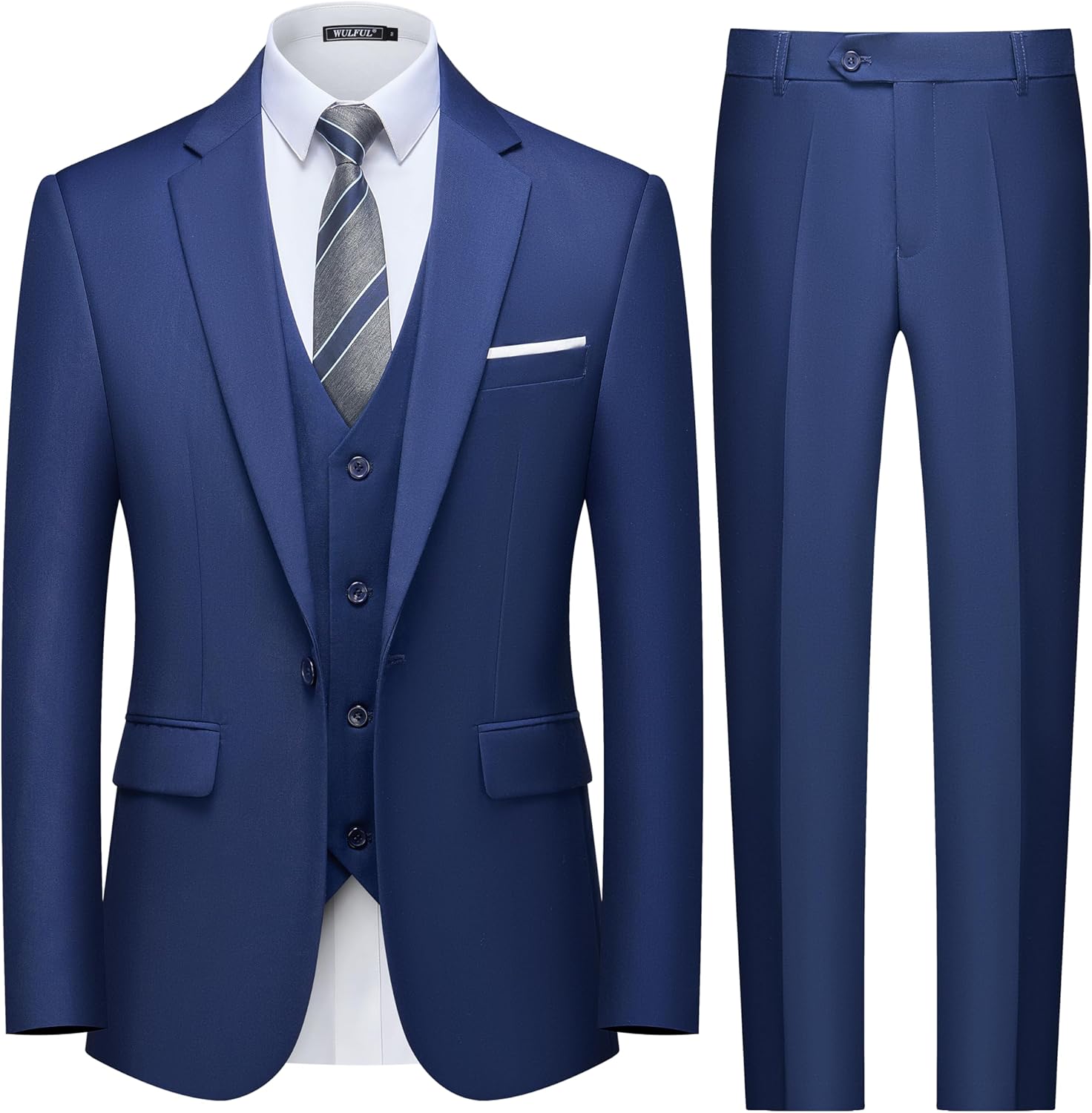 WULFUL Men's Slim Fit 3 Piece Suit for Business and Parties