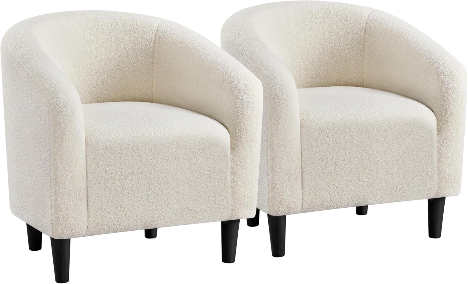 Cozy Sherpa Barrel Chairs Set - Pair of Plush Ivory Seats