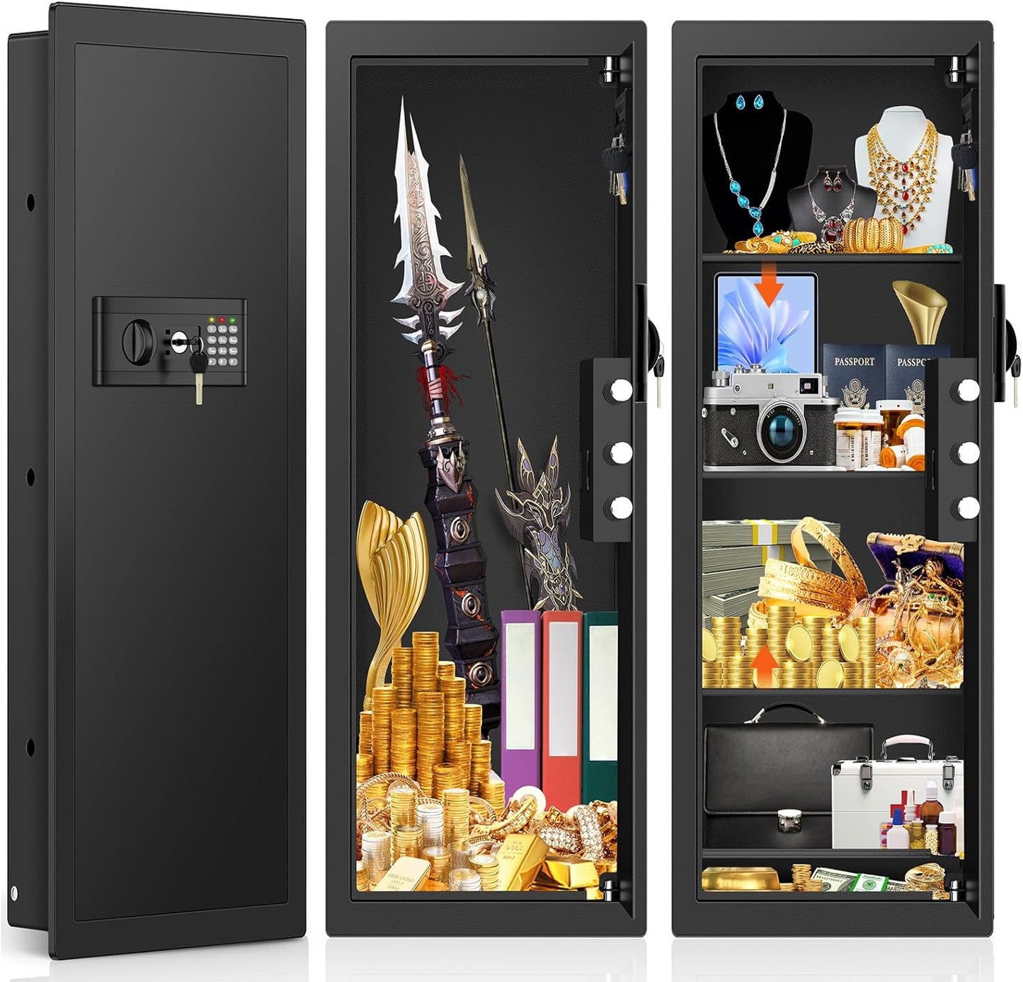39.4in Tall Fireproof Wall Safe for Hidden Security Storage