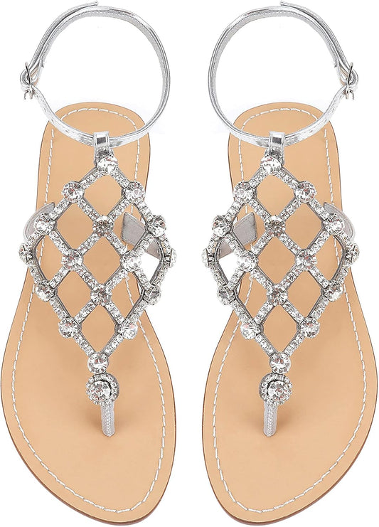Stylish Rhinestone Flat Sandals for Women - Perfect Summer Footwear