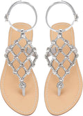 Women's Rhinestone T-Strap Flat Sandals - Sparkly Wedding Flats