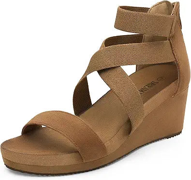 DREAM PAIRS Women's Elastica Ankle Strap Open Toe Wedge Sandals
