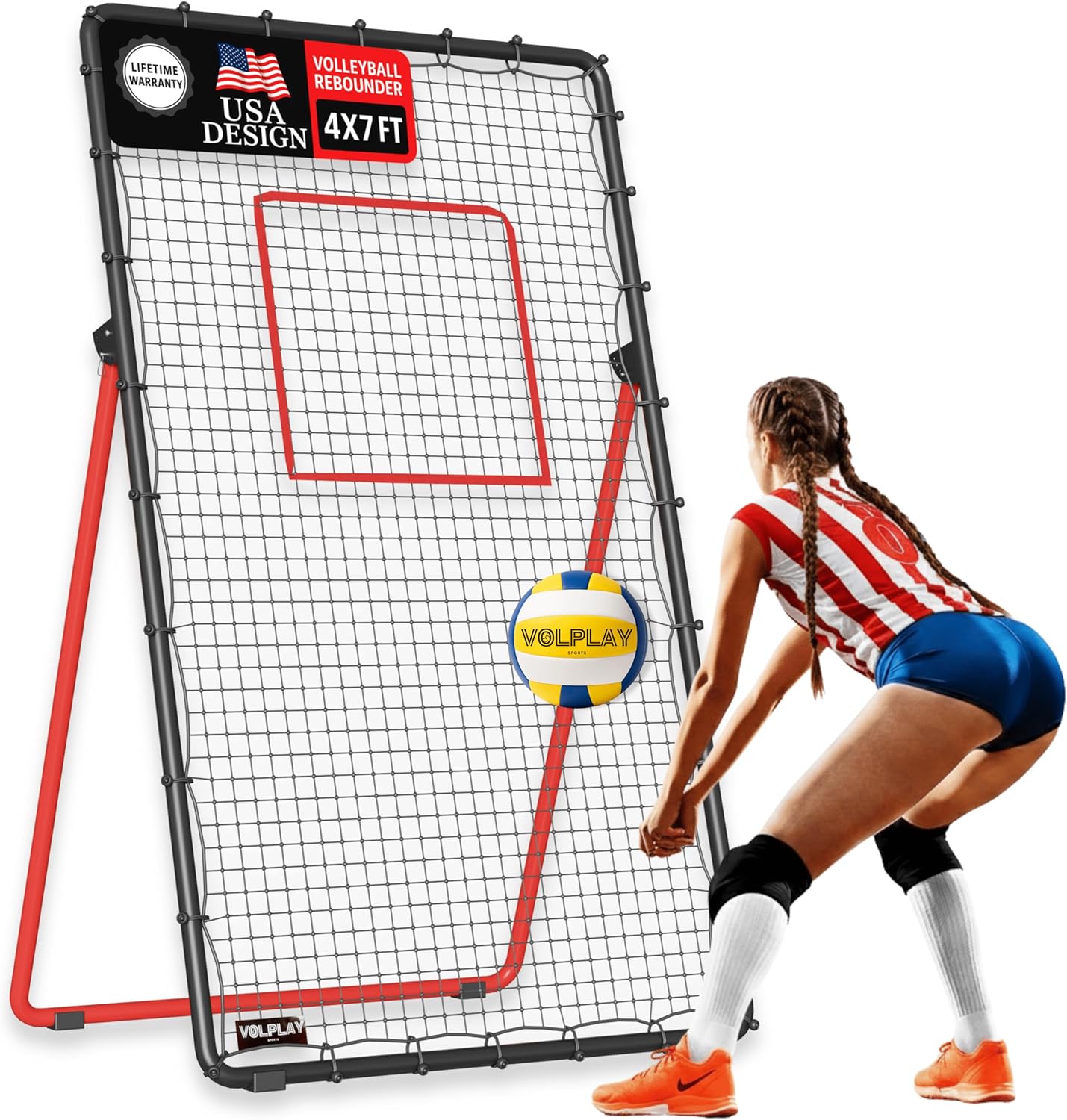 Volleyball Rebounder Net 7x4 FT with Adjustable Angles for Training