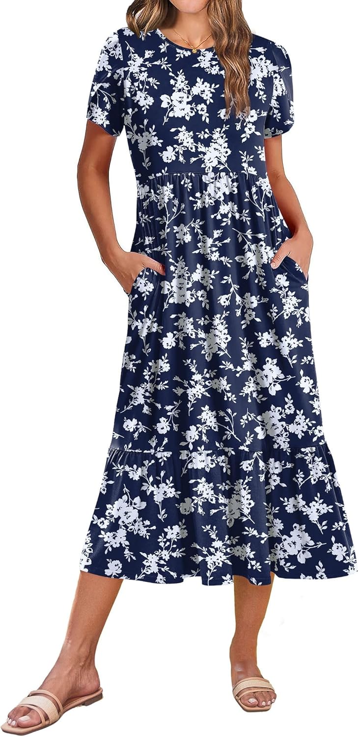 Zeagoo Women Summer Midi A Line Dress with Pockets for Travel
