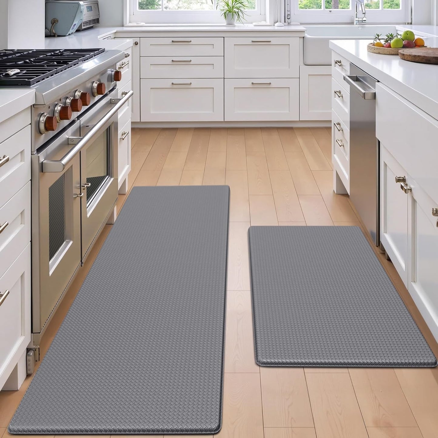 Kitchen Mats for Floor - Anti Fatigue Cushioned Rugs in Grey
